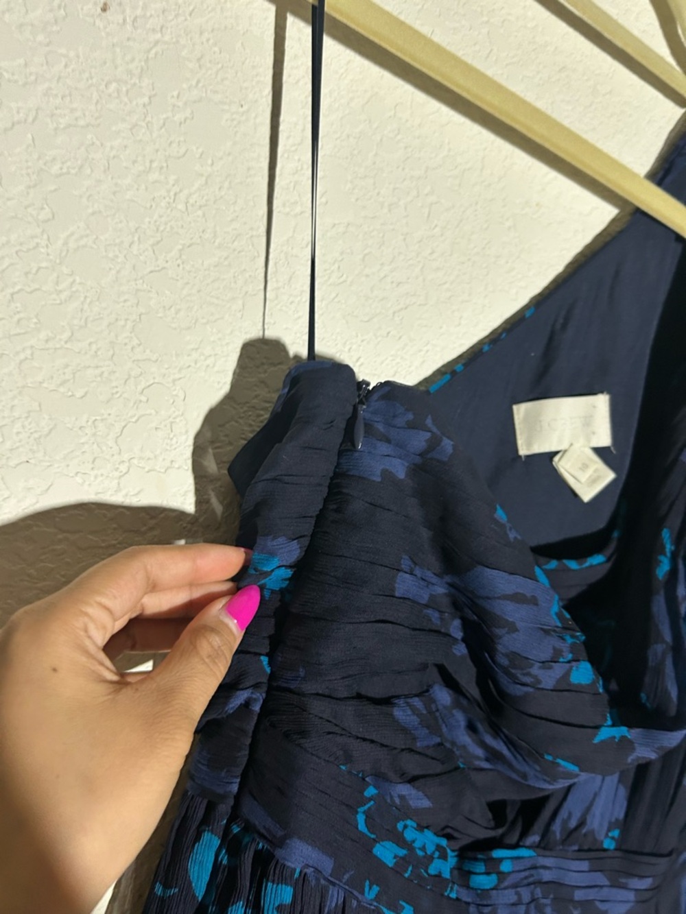 J. Crew Collection Cara Navy Blue Floral One Shoulder Gown | Size 10 - Picture 5 of 7